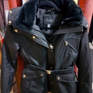 Black coat with removable hood